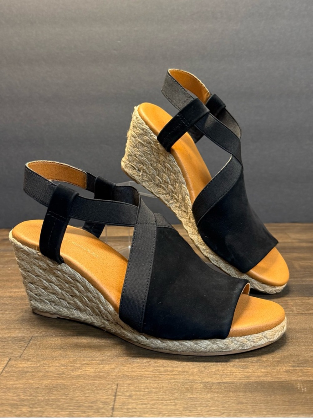 Andre Assous Black Espadrille Wedge Sandals